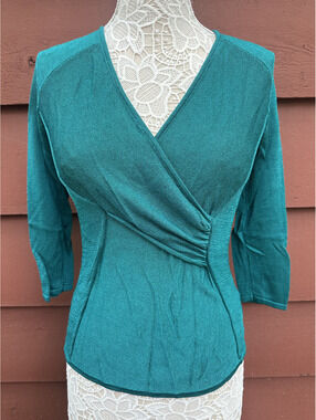 Jones New York Long Sleeve Wrap Top Teal Elegant Bohemian Y2K Blouse